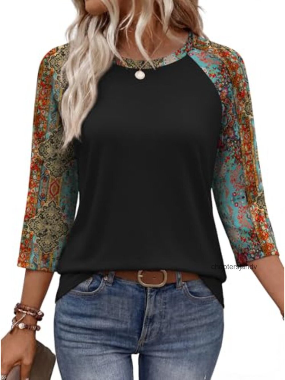 Women's Baseball Raglan 3/4 Sleeve T-Shirt Summer Crew Neck Loose Fit Tee